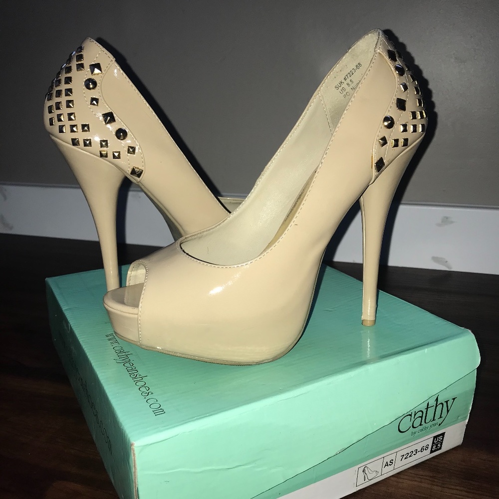 Studded Tan Platform Heels